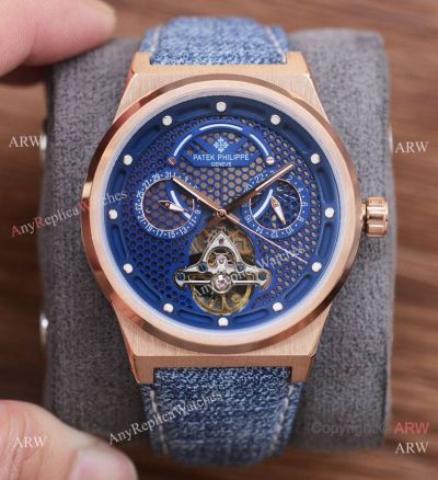 Best Quality Patek Philippe Skeleton Rose Gold Blue Watches 41mm